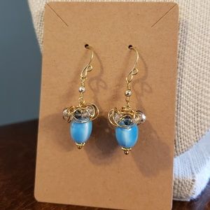 Artisan Golden Blue Acorn Earrings